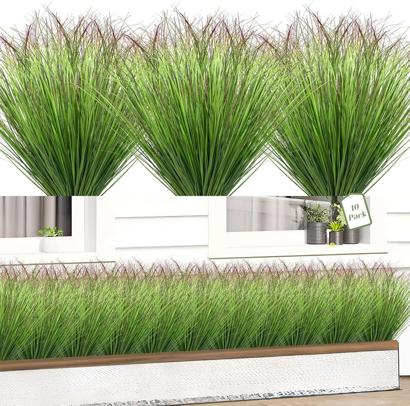10 Bundles Fake Grass Plants Artificial Plants Outdoor Faux Plants Tall Shrubs W