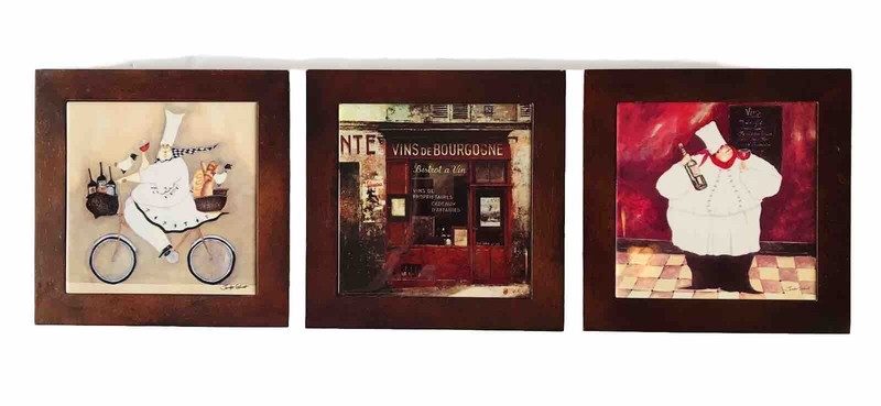 Jennifer Garant Fat French Chef Ceramic Tile Wall Wine Bread Wood Frame Italian gallery