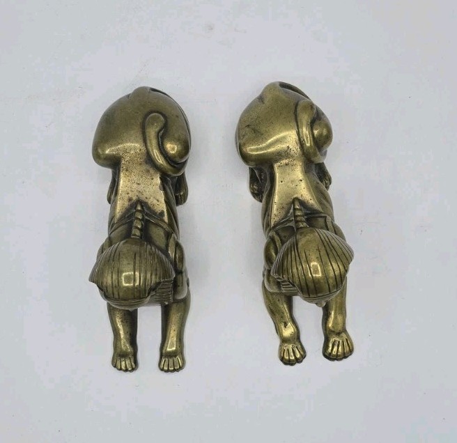 Vintage Brass Egyptian Revival Female Sphinx Bookends Pair Nemes Headdress Heavy gallery