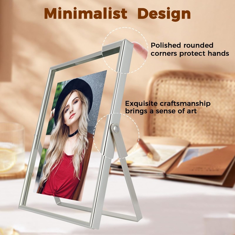2 PCS Silver 6x8 Inch Vertical Floating Frame Tabletop Fits 5x7/4x6/3x5 In gallery