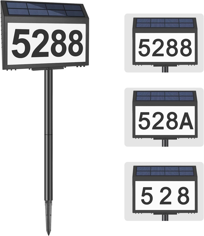 Solar LED House Number Sign Waterproof Outdoor Wall or Yard Black