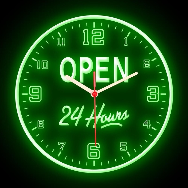 Open 24 Hours Cafe Restaurant Shop Colorful Flexible Neon Clock 10" gallery