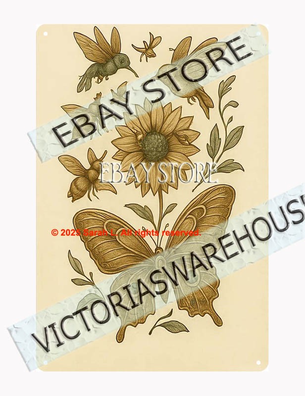 Steampunk butterfly set tin sign botanical fantasy wall decor