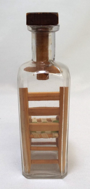 Vintage Chair In A Bottle Folk Art Green White Ribbon Seat Wood & Glass Whimsey gallery