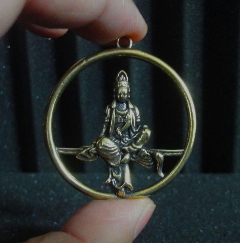 Vintage Style Solid Brass Copper GuanYin Buddha Figurine Statue Pendant