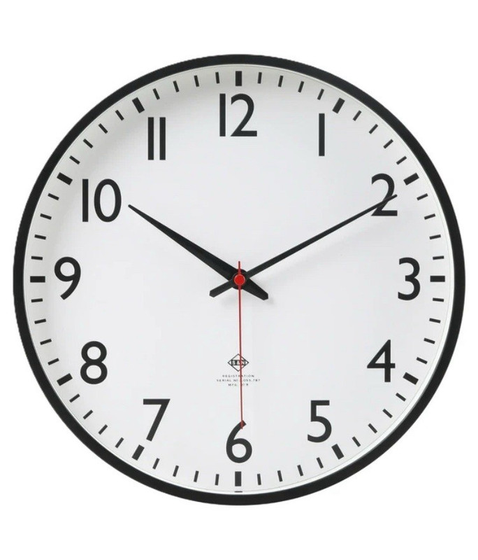Isen Round Hanging Wall Clock, Analog Arabic Numerals, White/Black/Red