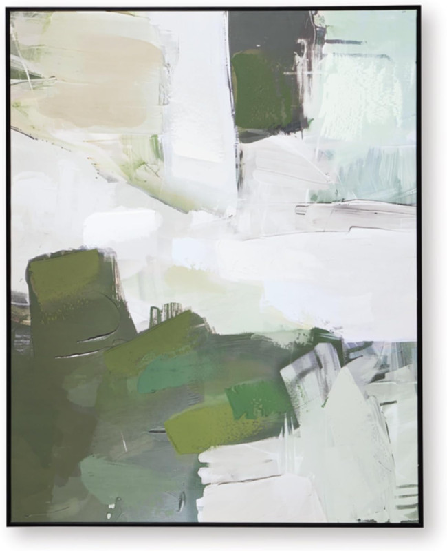 Vinick Hand-Painted Abstract Wall Art 50x40 Inches in Green & White gallery