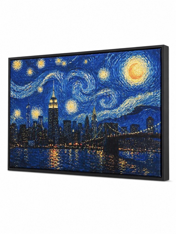 Van Gogh Style NYC Canvas Wall Art New York Skyline Starry Night Print 24×36inch