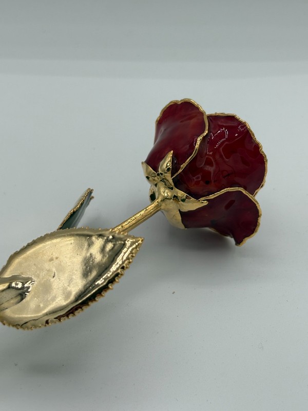 24k Gold Dipped Burgundy Rose Forever Flower Long Stem 10.5" gallery