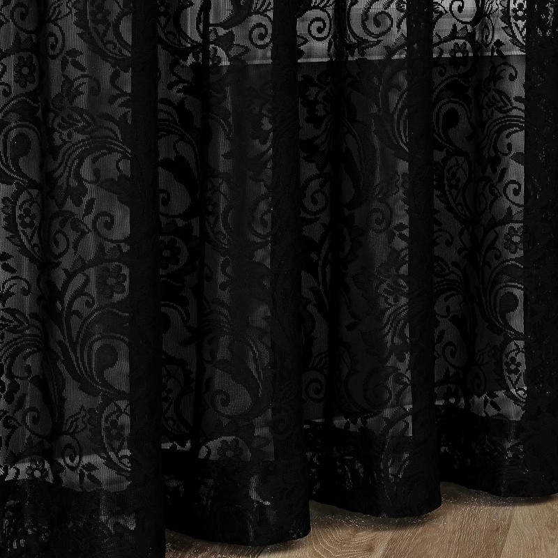 Black Sheer Lace Curtains 84 inch Vintage Floral Sheer Gothic Curtain Panels for gallery