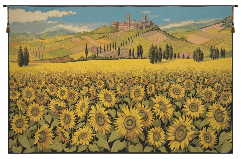 Tuscan Sunflower Landscape Italian Tapestry Wall Art Hanging (New) 34×52 inch