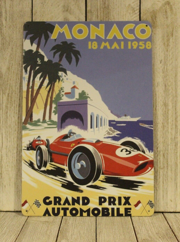 Monaco Grand Prix Racing Tin Sign Metal Poster F1 Formula One Vintage Style Ad