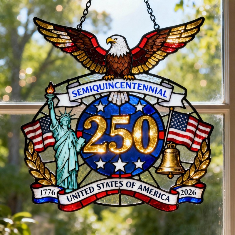 USA 250th Birthday Ornament, Patriotic America Suncatcher 1776–2026,