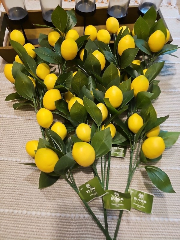 12 NEW 11" SPRING SUMMER LEMON LEAVES Floral Pick Decor FRUIT YELLOW FREE SHIP 