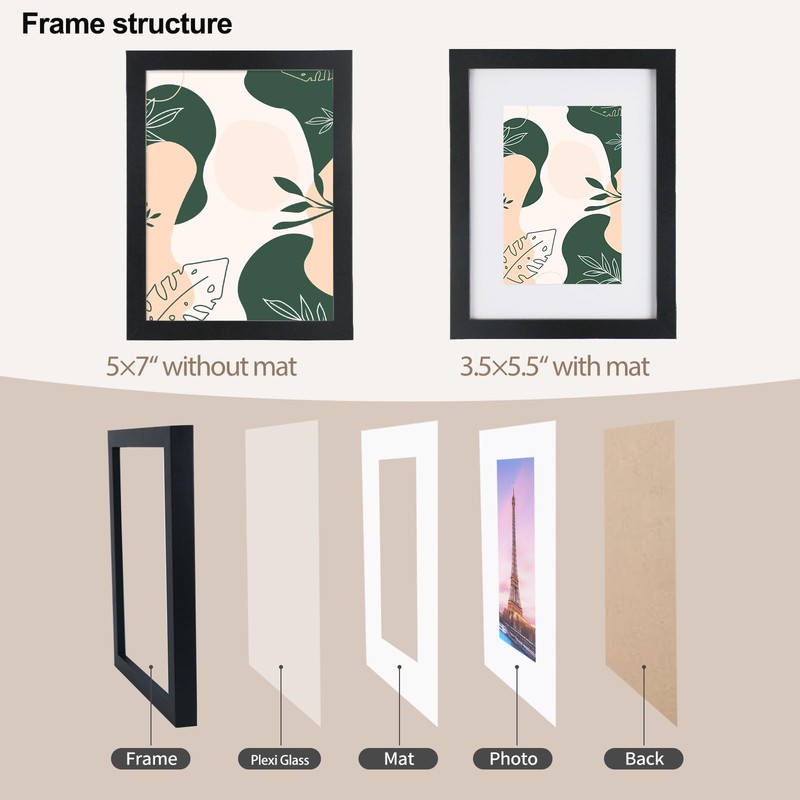 5x7-inch black photo frame, suitable for displaying photos of size 3.5x5 inch... gallery