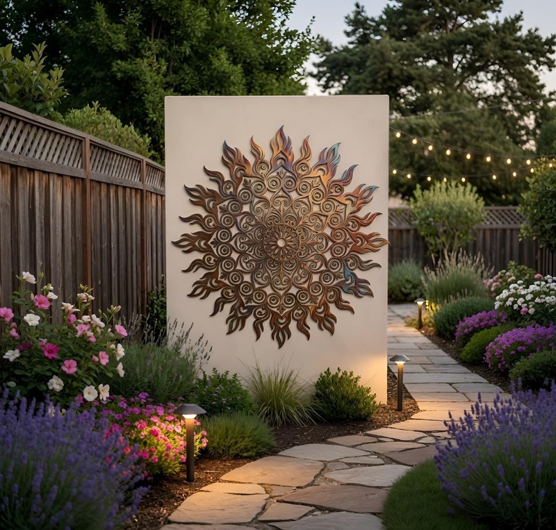 Sun Metal Wall Art Outdoor, Rustic Mandala Wall Decor, Patio Fence Decor gallery