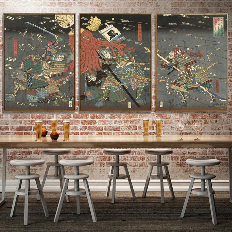 Set 3 Art Silk Canvas Samurai Battle Ukiyoe Japanese Paint poster Unframed P115