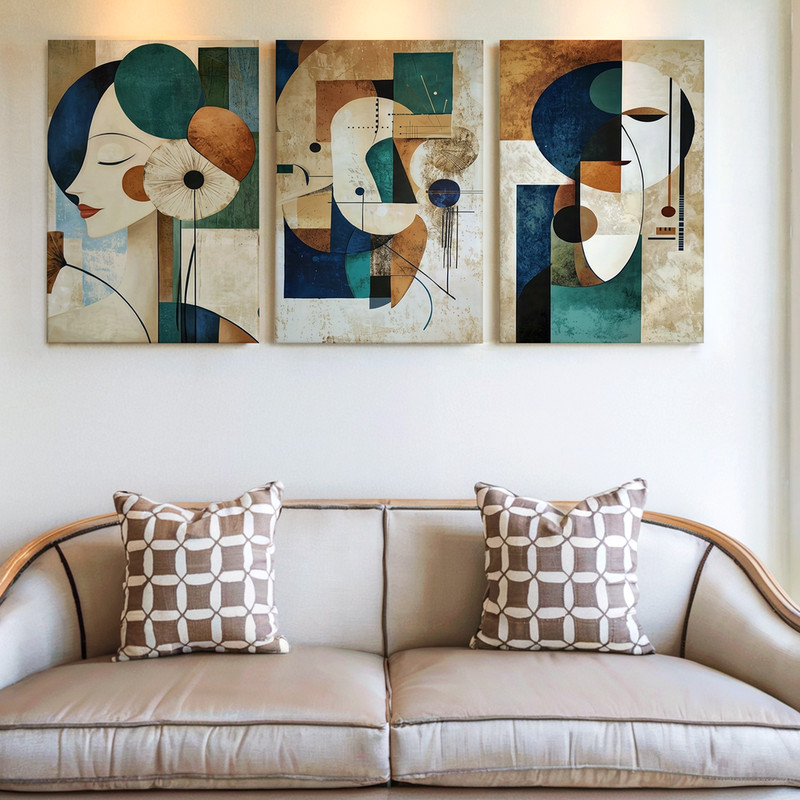 3 Pieces Modern Abstract Geometric Large Wall Art Set for Bedroom Set Of 3 gallery
