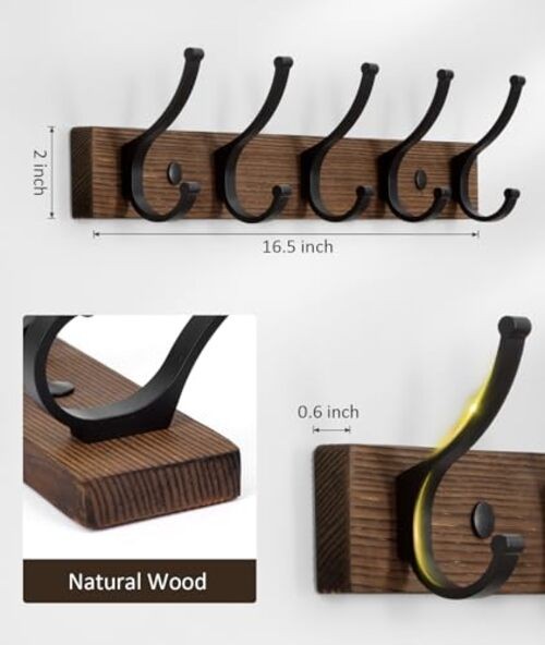 Optish Coat Rack Wall Mount6.5 Inches Wood Coat Hooks, Wall Hooks for 1 Brown gallery