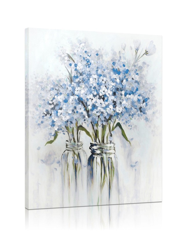 Blue Flowers Canvas Wall Art: Abstract Bouquet in Vase Artwork Prints for Tee...