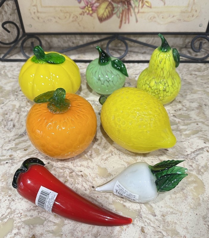 Lot of 7 Vintage Murano Style Art Glass Hand Blown Display Fruit and Vegetables