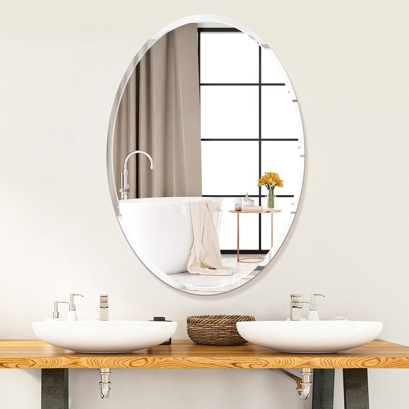 24x36In Frameless Oval Wall Mirror Bathroom Vanity Mirror Beveled Edge Decor US gallery