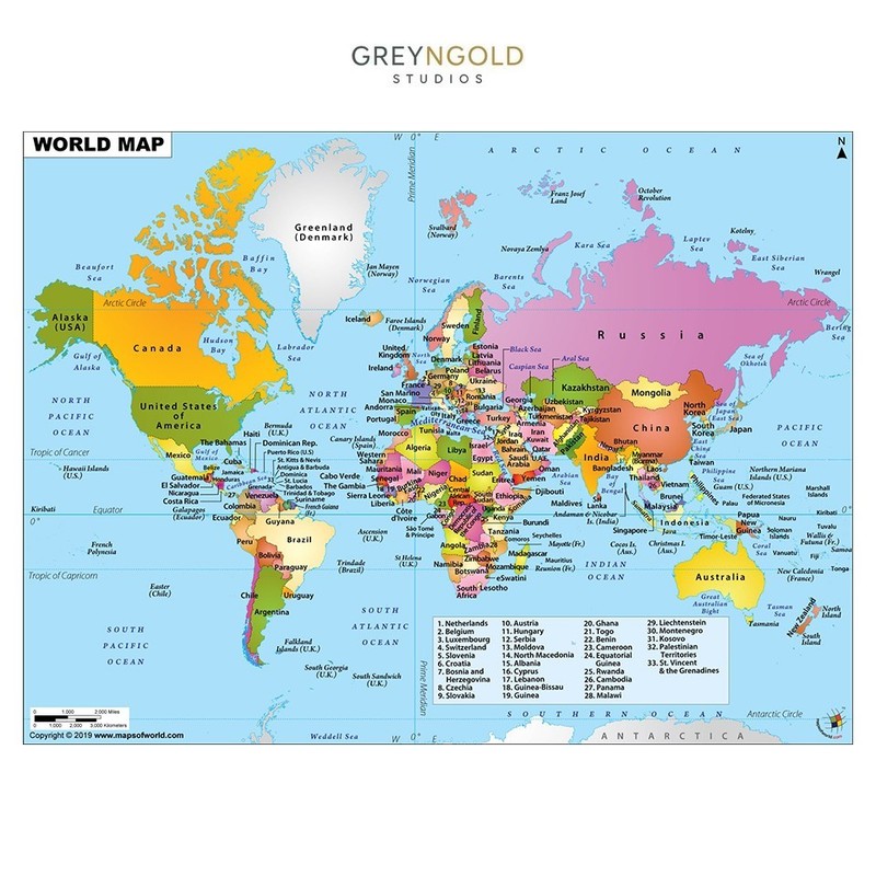 World Map Educational Geography Poster Wall Art Print pick size A4/A3/A2/90x60cm
