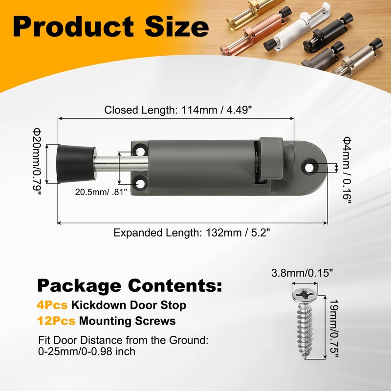 4Pcs Kickdown Door Stop Fit for Distance from the Ground 0-25mm, Gray gallery