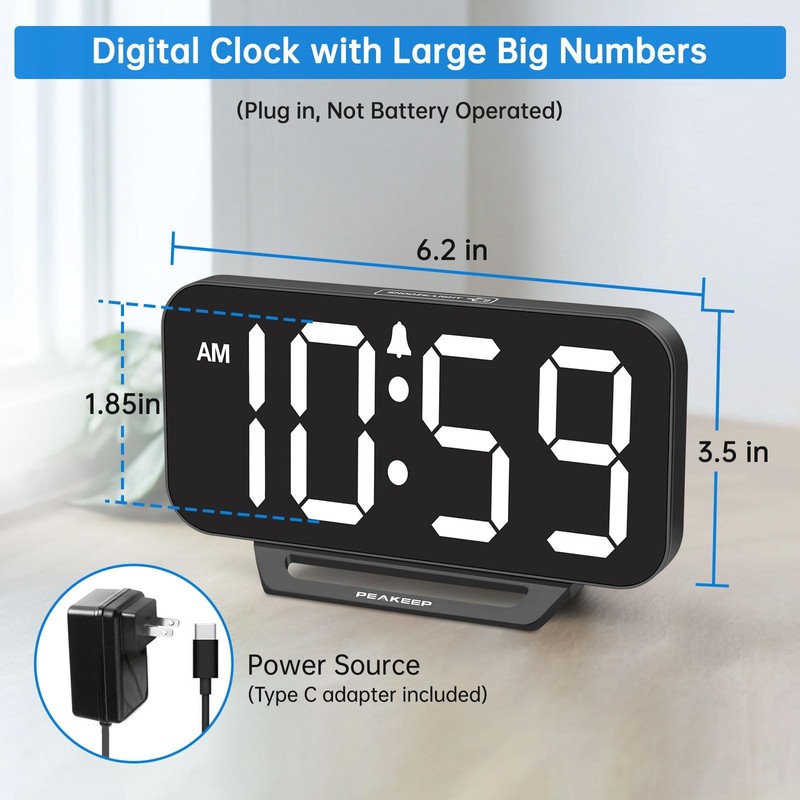 Small Digital Alarm Clock Loud Heavy Sleepers Dimmable Plug In Large Numbers gallery
