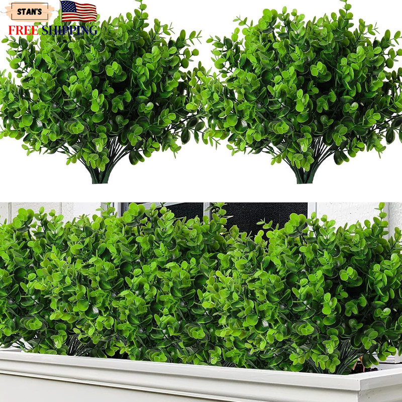 8 Bundles Artificial Bushes Greenery Plants Stems Faux Shrubs Boxwood Plants Out