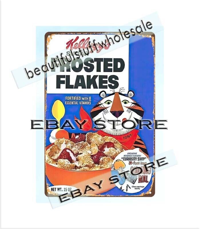 1950s kellogg’s sugar frosted flakes cereal tiger metal tin sign poster bar pub