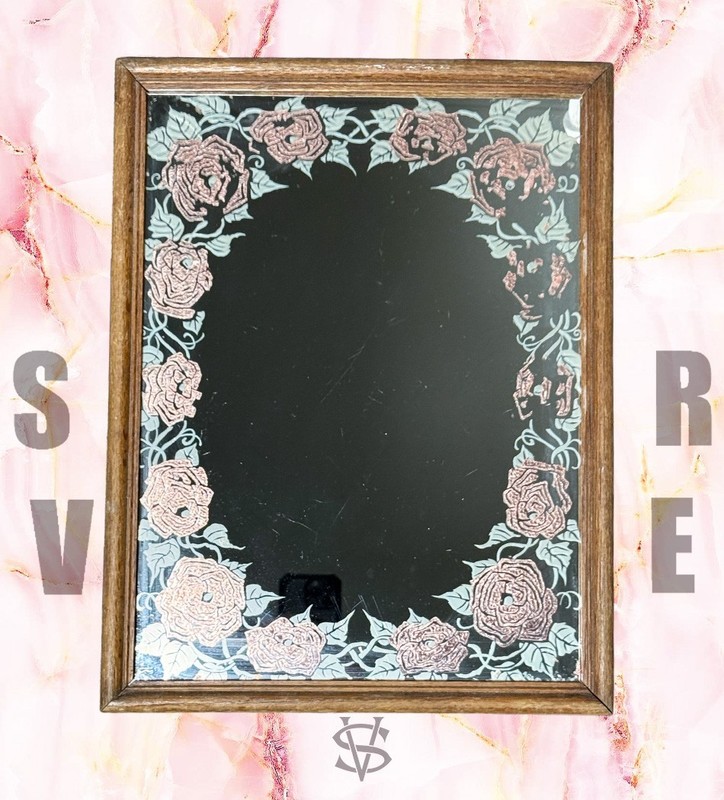 Vintage AMERICAN GLASS ART AGA Wood Framed Copper Plated Floral Wall Mirror Core