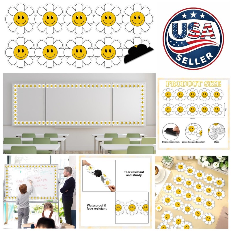 24 Pcs Daisy Flower Magnetic Bulletin Board Trim – Perfect for Classroom Decor