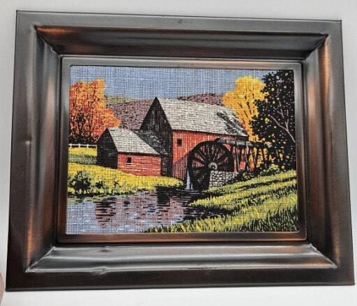 Vintage Coppercraft Guild Linen Fall Autumn Country Mill Wall Art Copper Frame