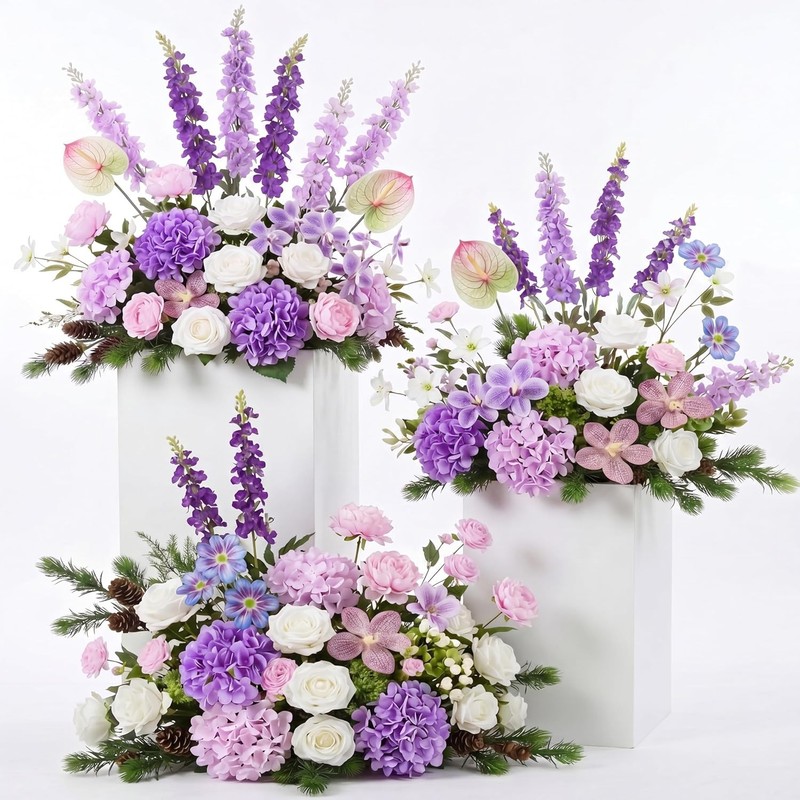 72 Pcs Purple Artificial Flowers Bouquet Set 12 Kind Faux Delphinium Rose Tiger