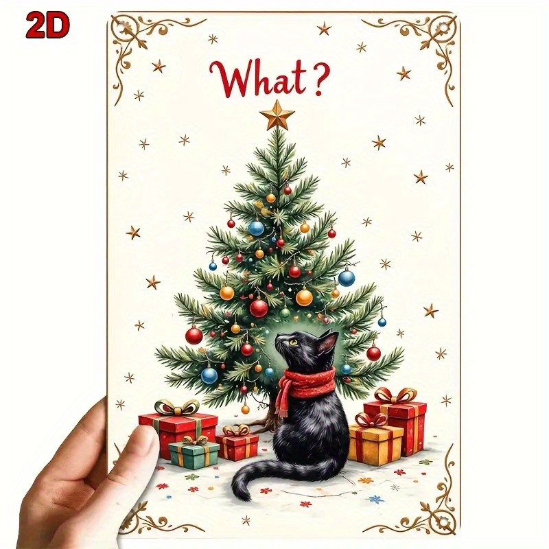 Christmas Metal Sign Wall Decor Black Cat in Red Scarf Holiday New Year Gift gallery