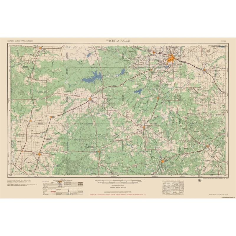 Topographical Map – Wichita Falls Texas Quad – USGS 1954 – Vintage Wall Art
