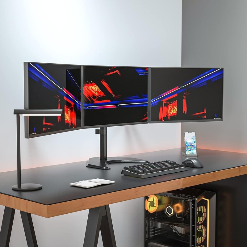 Triple Monitor Stand, Free Standing Three LCD Monitor Fully Adjustable Desk Moun gallery