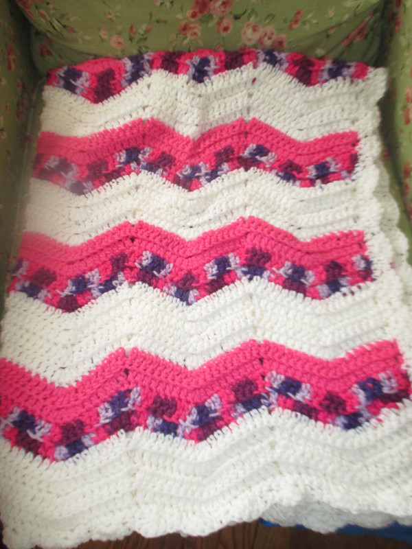 Handmade Zig Zag Chevron Afghan Crochet Throw Blanket Pink Purple White 43 x 56 gallery