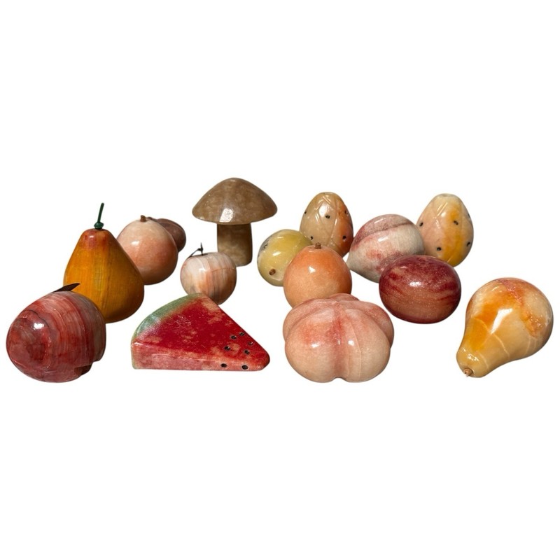 Vintage Marble Alabaster Stone Fruit Italian Lot 15 Lemon Watermelon Mushroom