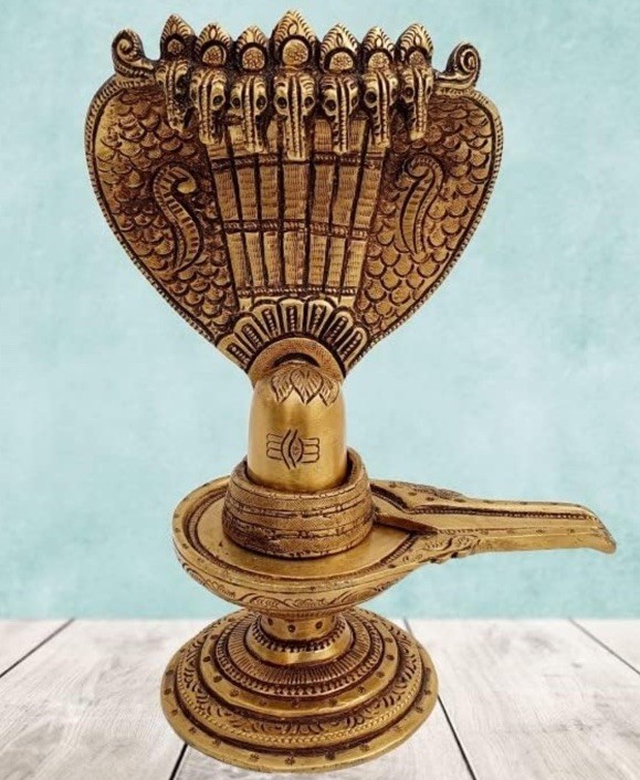 Brass Shivling with Sheshnag Idol Shivalingam Statue Figurine gallery
