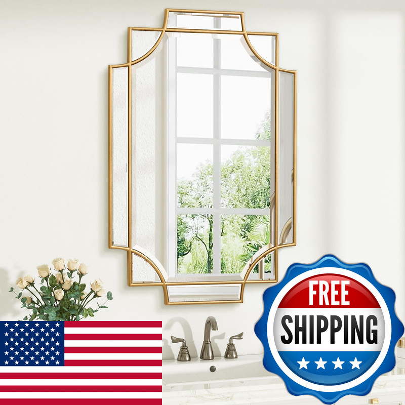 Jesantab Gold Bathroom Mirror For Wall 24X36 Rectangle Vanity Mirror Polished