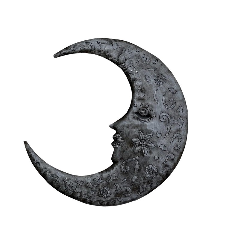Handmade Moon Metal Flower Wall Art Haitian Recycled Steel Celestial Wall Dec...