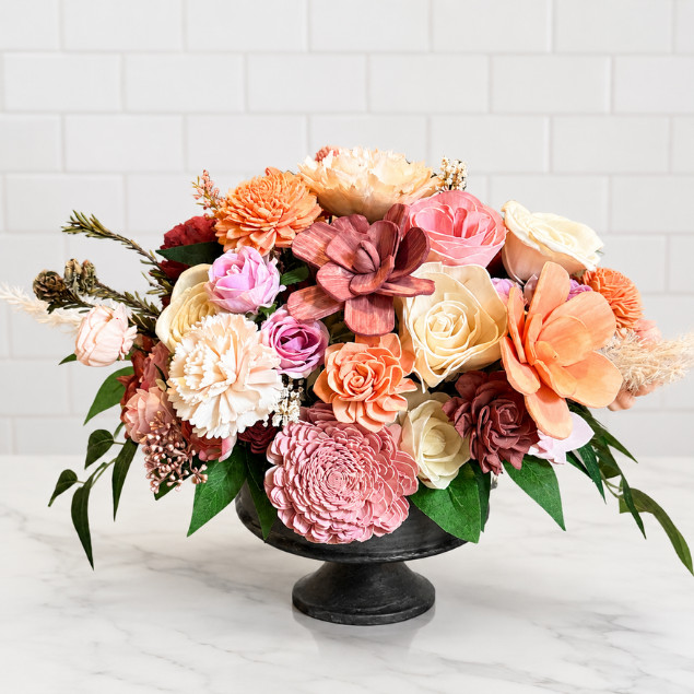 Pink Sola Wood Floral Arrangement Compote Vase Home Decor Table Centerpiece Gift