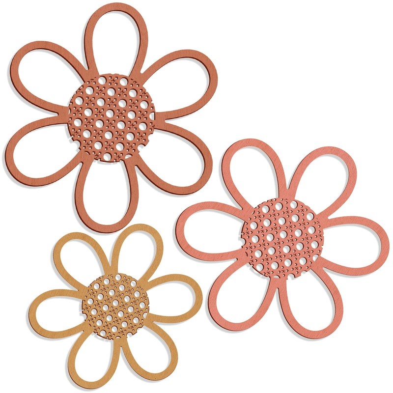 Maitys Boho Wall Decor Set of 3, Wood & Rattan Daisy Flower Wall Hanging Art,…
