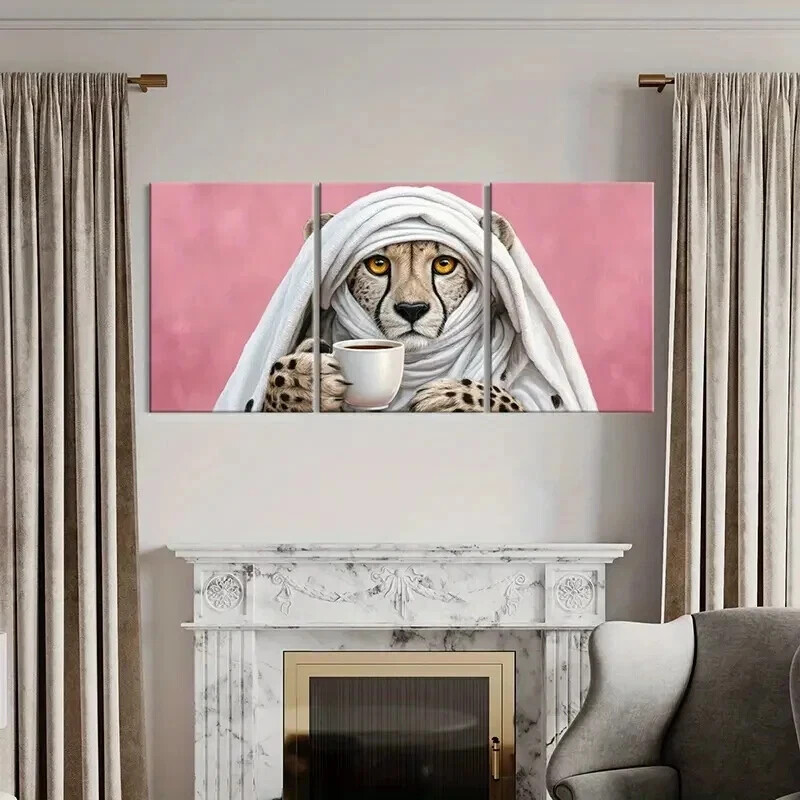 3pcs Artistic Cheetah Wrapped in Cloth Unique Metal Print Ready to Hang Art gallery