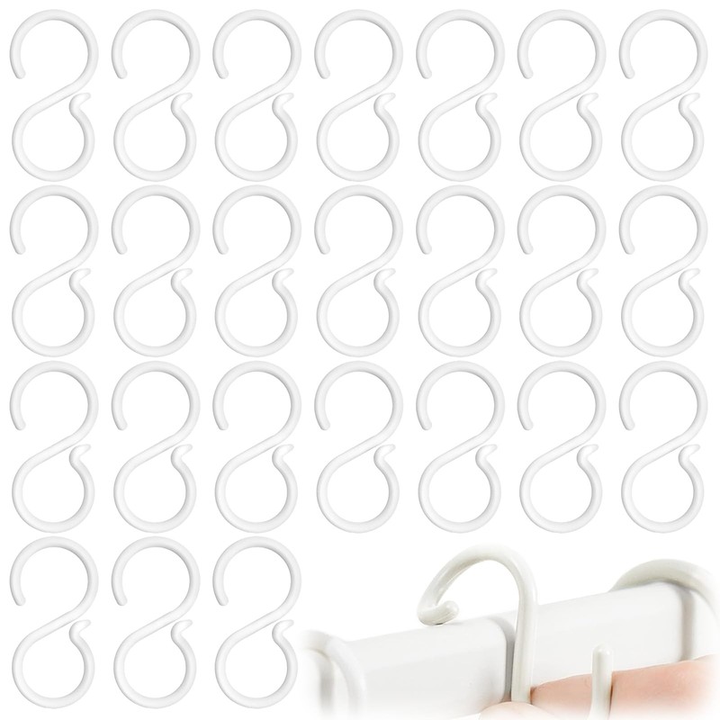 GEDEUBAN 24 PCS White Plastic S Hooks for Hanging, Holds Up to 10 Lbs