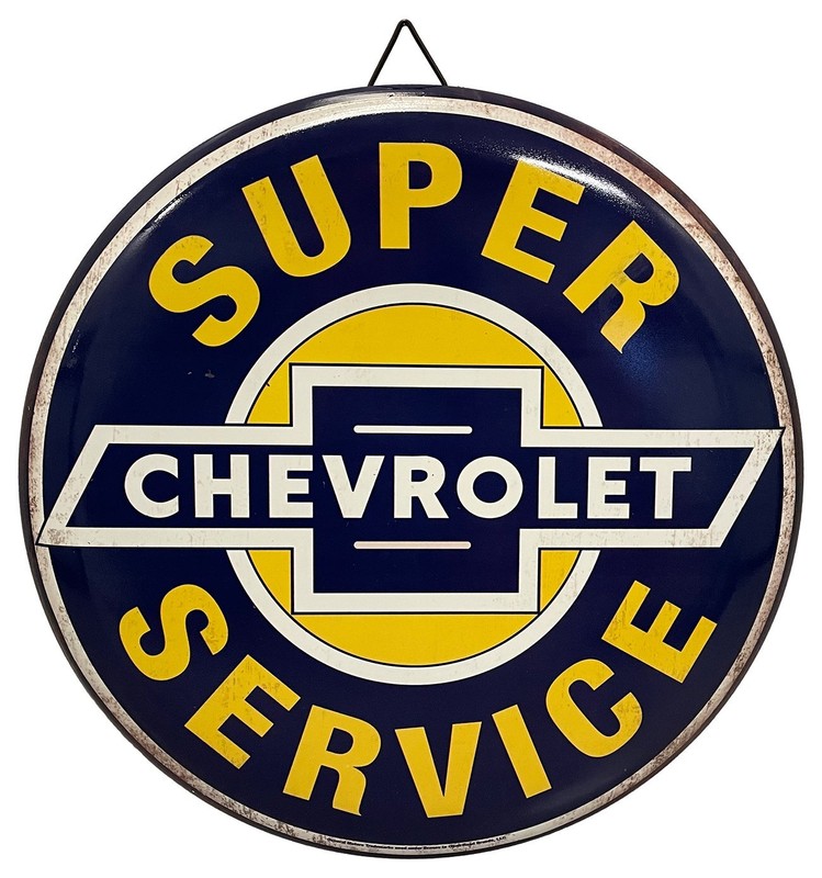 Super Chevy Service High Gloss Metal Button Sign 12″ Dia Man Cave or Garage
