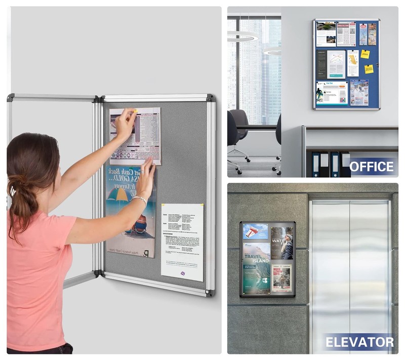 SWANCROWN Lockable Felt Bulletin Indoor Display Case Big Message Center Board... gallery