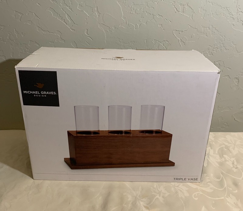 Michael Graves Design Triple Vase Wood Glass